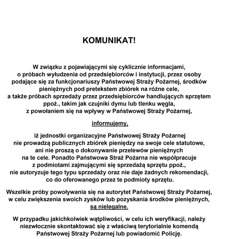 KOMUNIKAT na strone internetowa